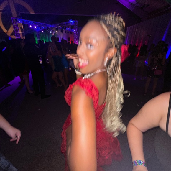 Dark Red A-Line Off The Shoulder Short Glitter Homecoming Dress With Appliques - Picture 4 of 4